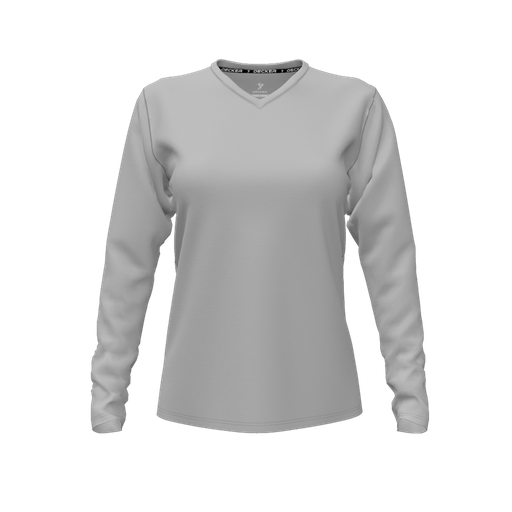 [CUS-DFW-TEES-CMF-VNK-LSL-GRY-FYXS-LOGO3] Decker Comfort T-Shirt (Female Youth XS, Gray, V Neck, Logo 3, Long Sleeve)
