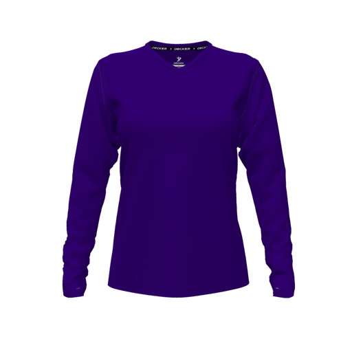 [CUS-DFW-TEES-CMF-VNK-LSL-PUR-FYXS-LOGO2] Decker Comfort T-Shirt (Female Youth XS, Purple, V Neck, Logo 2, Long Sleeve)